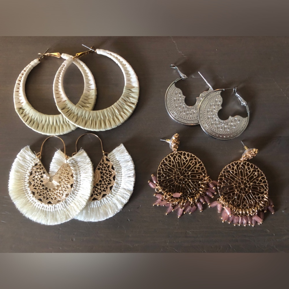 Chic Mixed Metal and Fringe Earrings Set